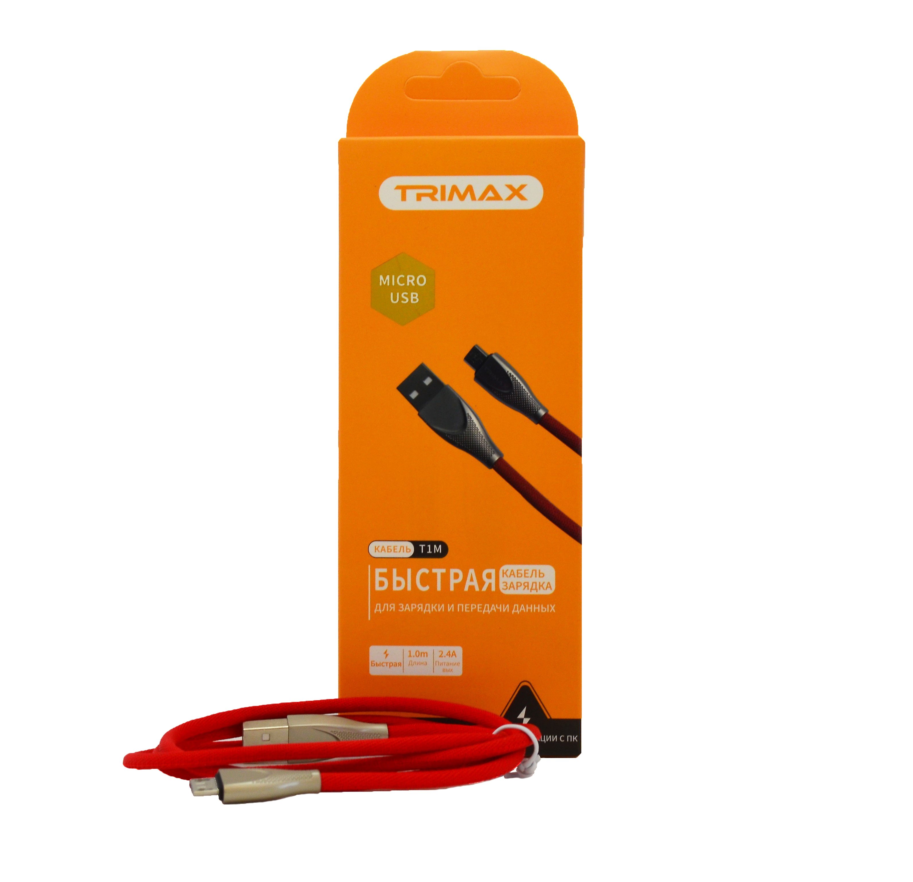 USB Кабель Trimax Micro-USB T1M 1m красный, тканевая оплетка
